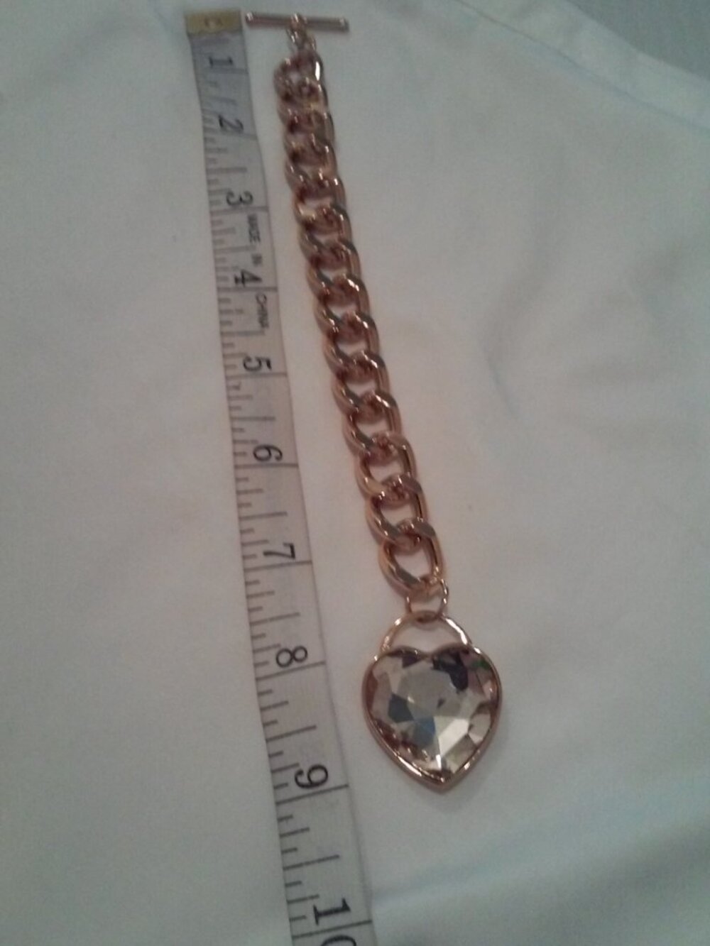 Thick Chain Heart Bracelet, Rhinestone - Picture 7 of 11
